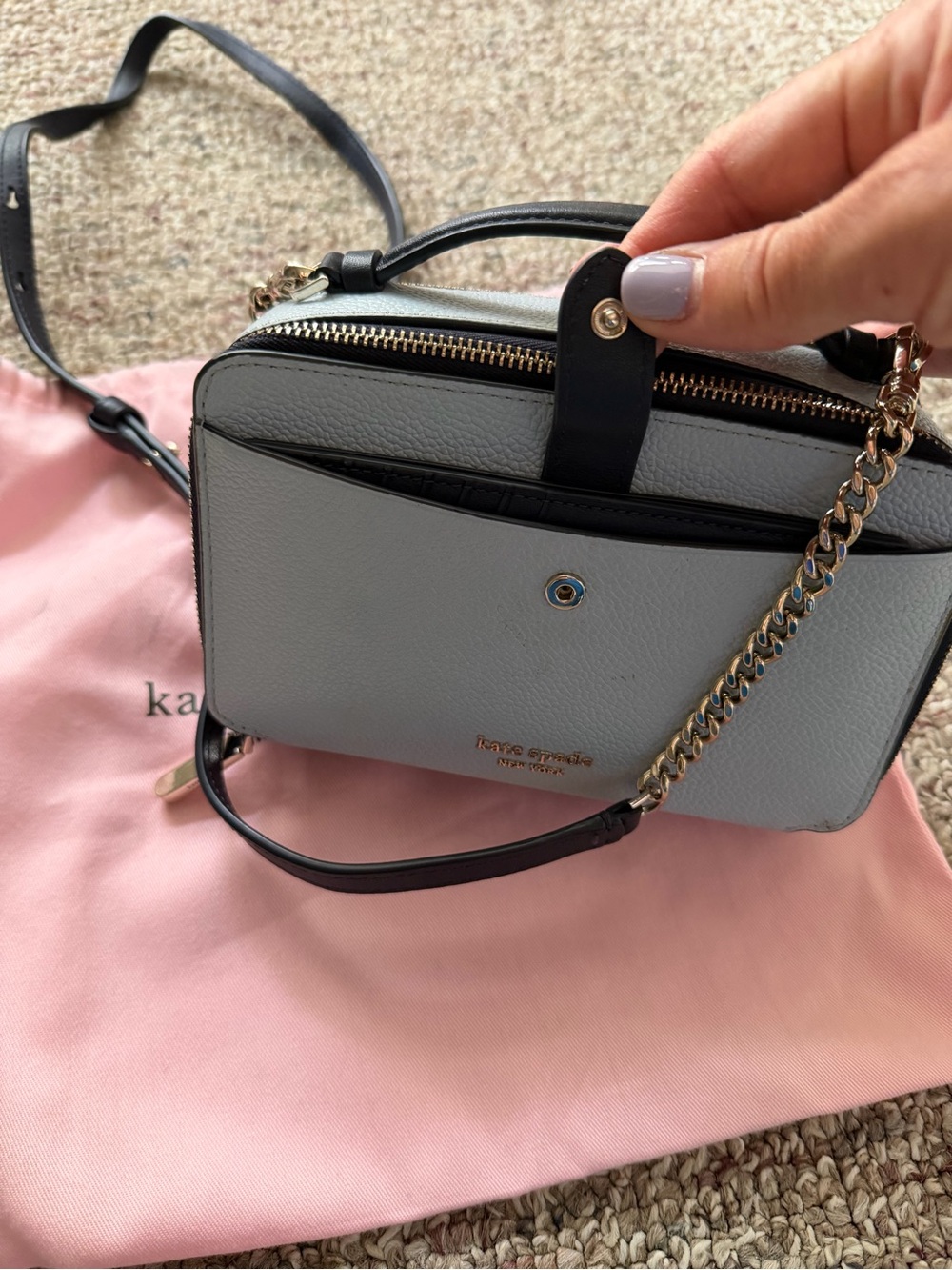 kate spade Pebbled White Crossbody with Black Trim - Picture 5 of 8